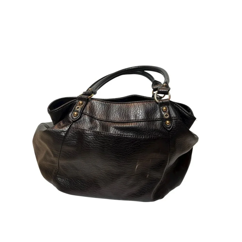 Juicy Couture Black Pebble Faux Leather Tote Bag With Gold Hardware & Front Pock